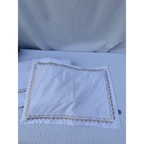 Serena & Lily White 100% Cotton EMBROIDERED Geometric Pillow Shams Set Of 2 - Picture 4 of 7